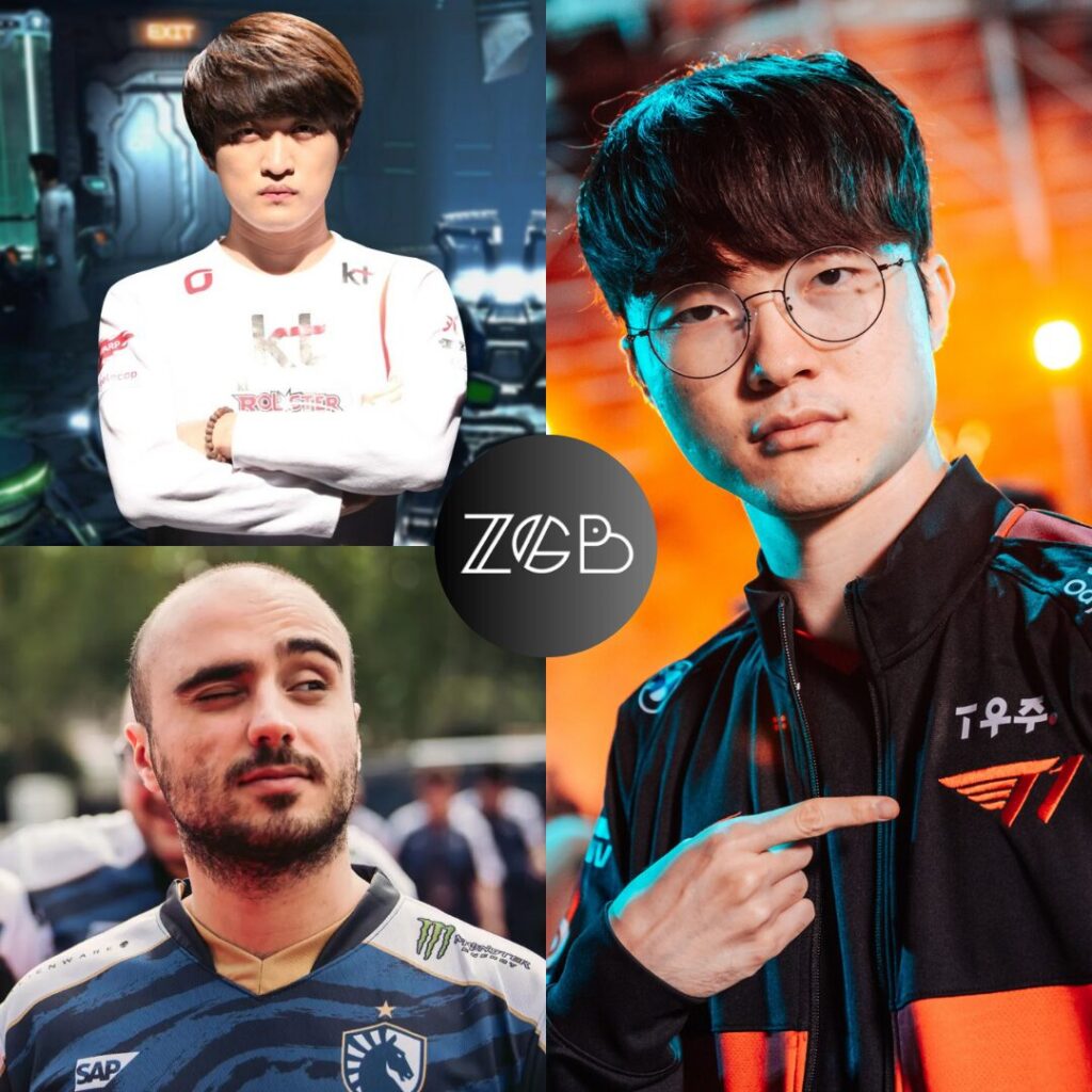 Faker (a la derecha), KuroKy (abajo a la izquierda), Flash (arriba a la izquierda)